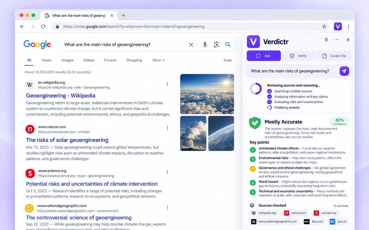 Preview of an Ask request in the Verdictr Chrome extension